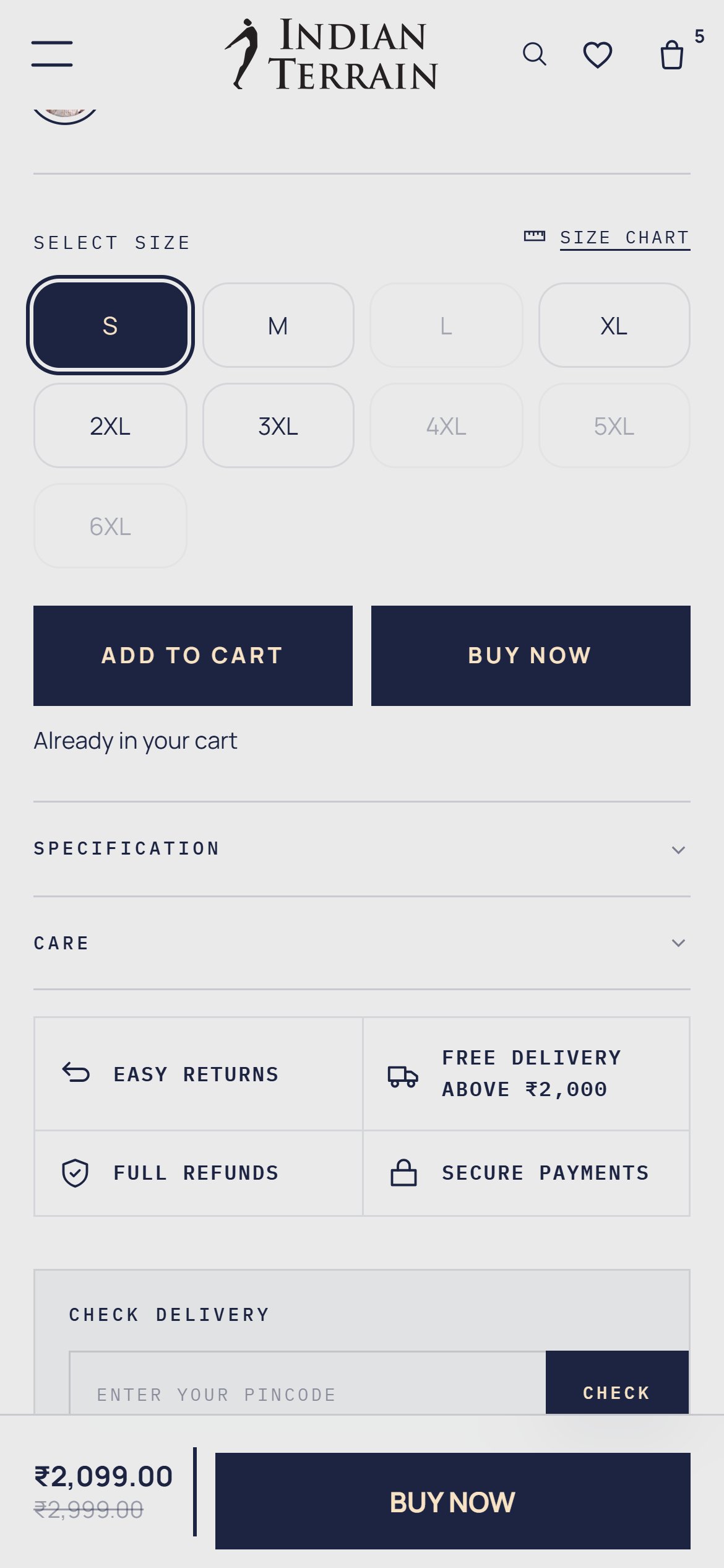 Indian Terrain — Mobile PDP Sticky Bar